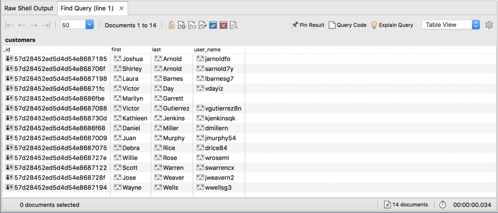 The 14 documents in Table View