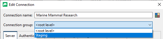 Choose the connection group from the dropdown menu