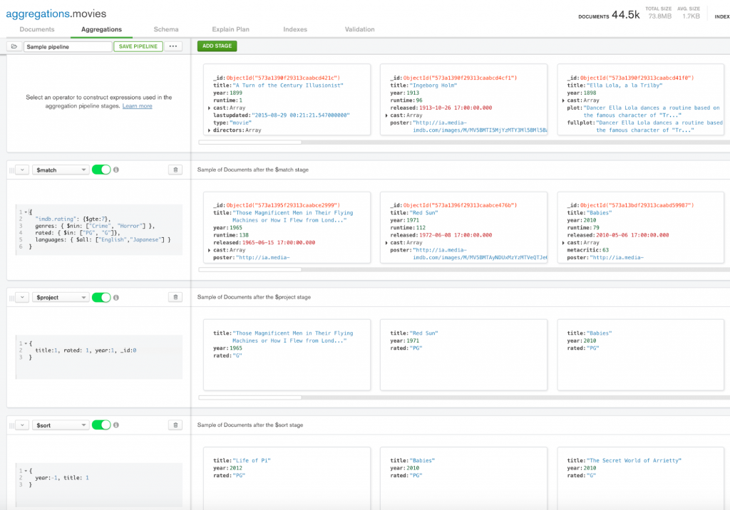MongoDB Aggregation Pipeline builder in Compass
