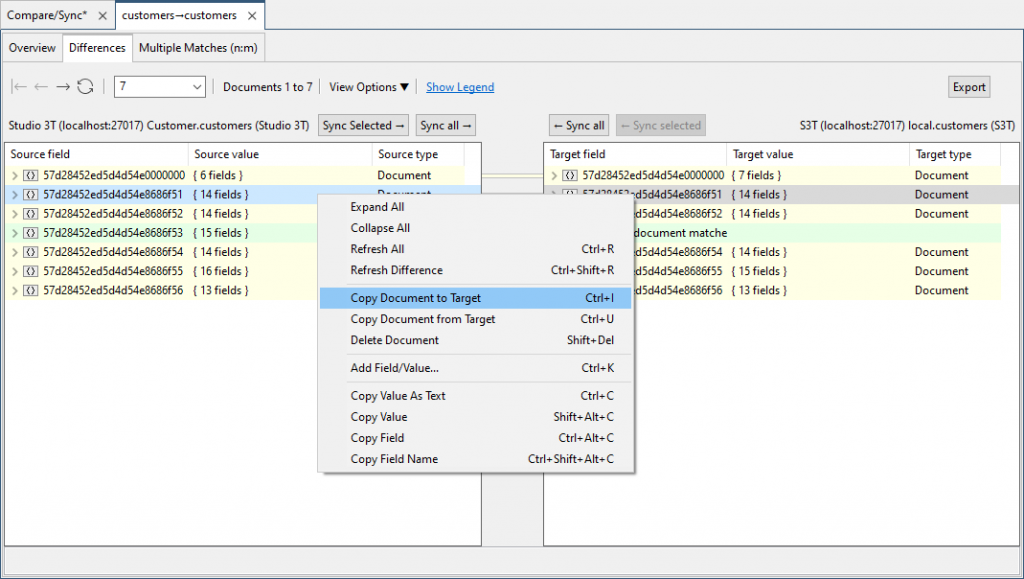 Studio 3T lets you copy the source document to the target MongoDB database easily