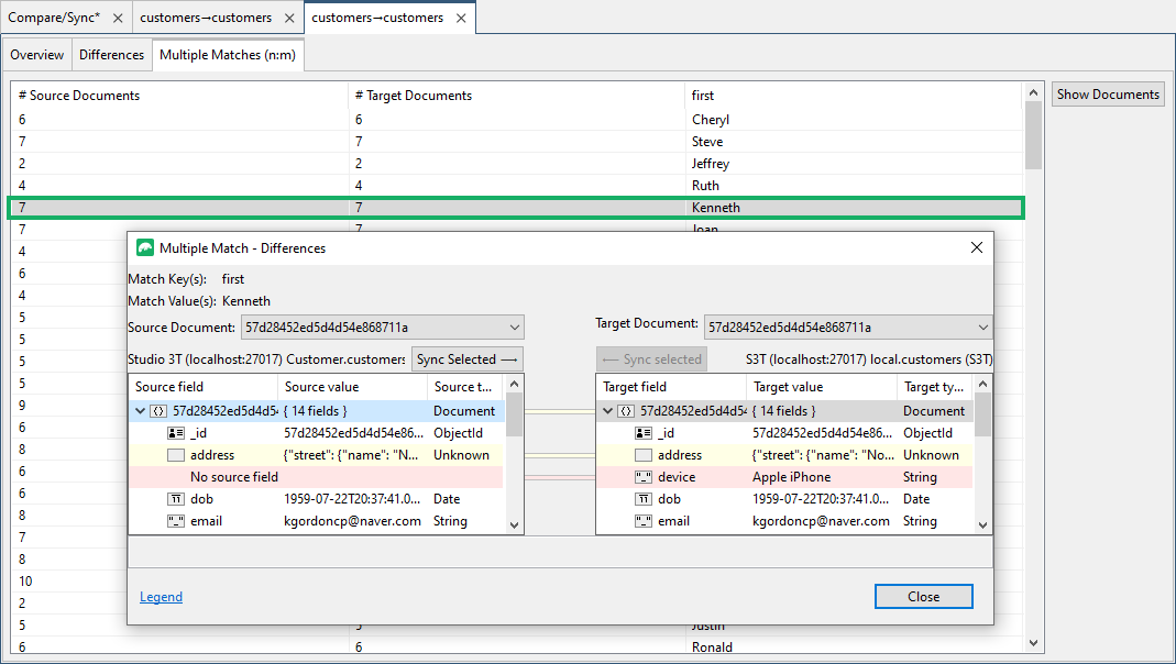 Compare MongoDB Data | Data Compare and Sync | Studio 3T