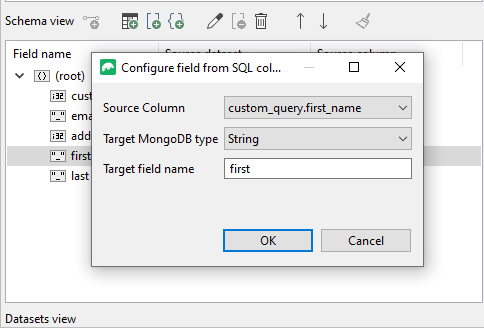 Rename fields while configuring SQL Migration