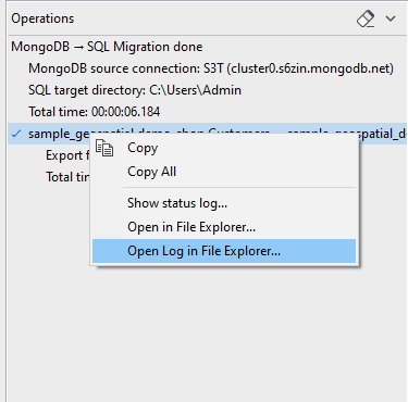 View log files of any MongoDB to SQL Migration