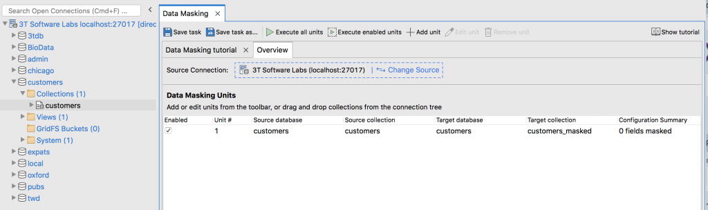 Data masking unit in the Overview tab