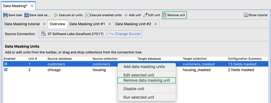 Remove data masking unit