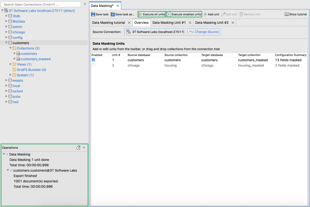 Execute data masking and track data masking operations