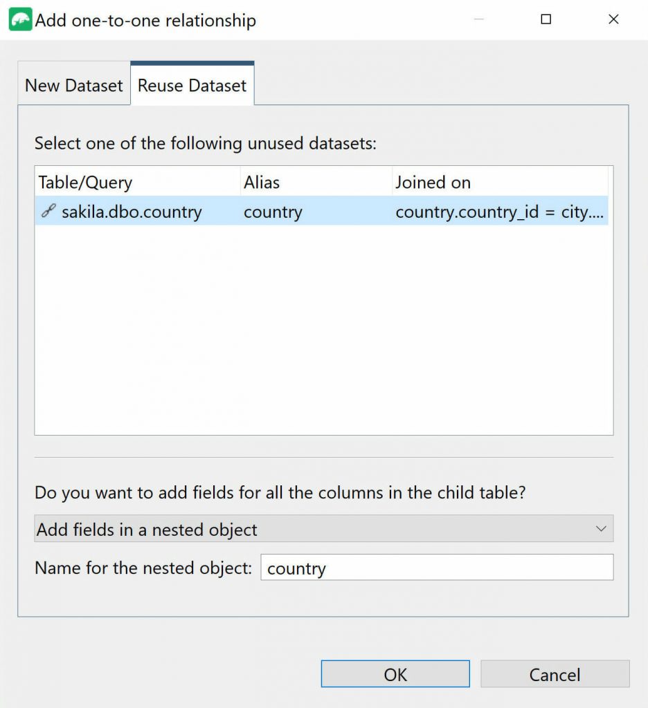 Reuse Dataset dialog