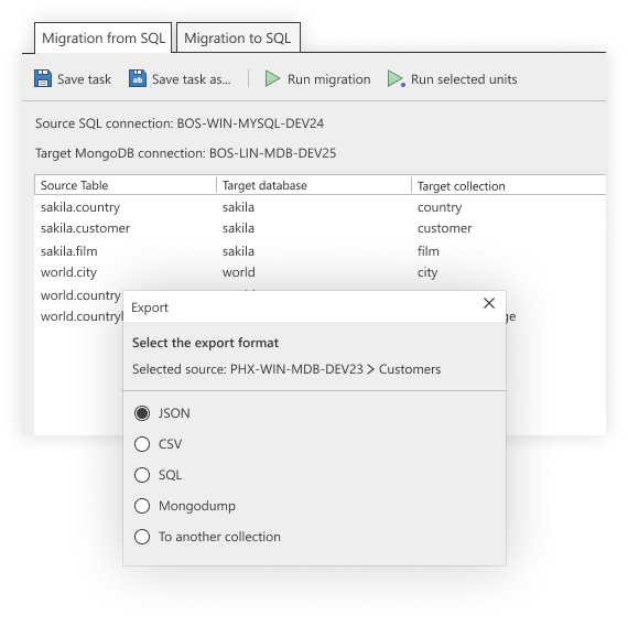 Migrate from SQL to MongoDB – or the other way around: MongoDB to SQL