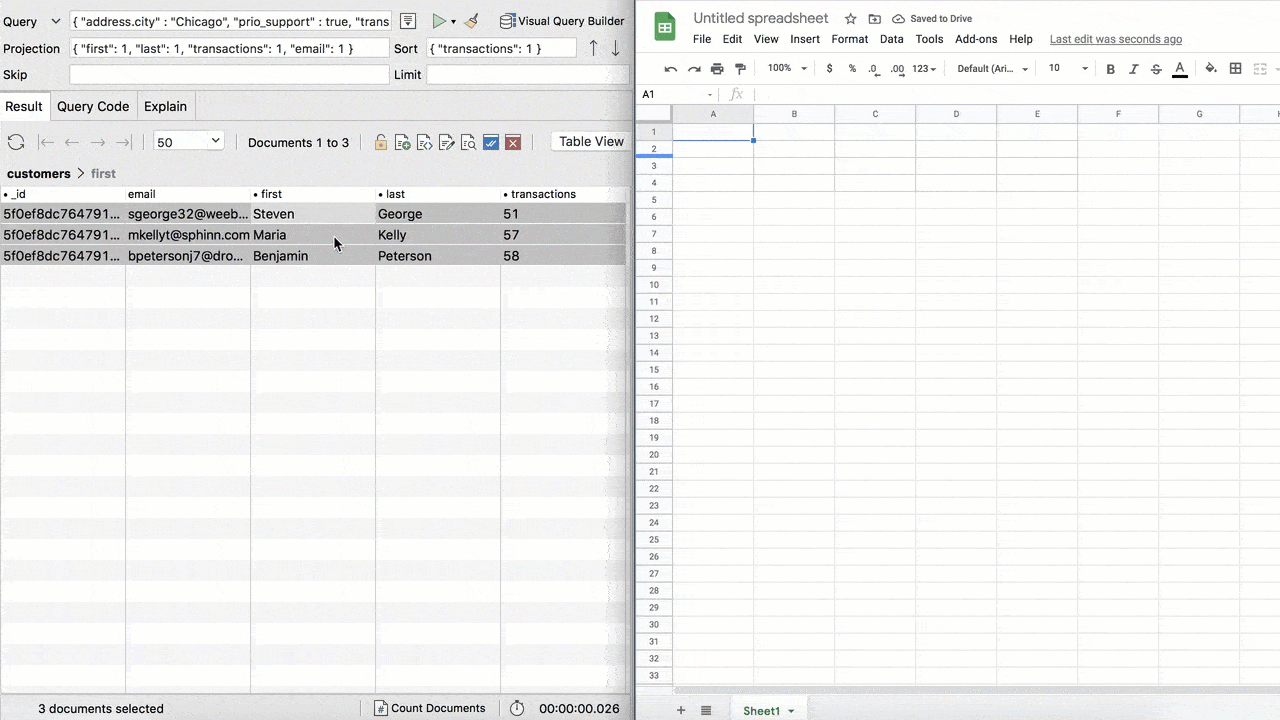 Export MongoDB to Excel or Google Sheets