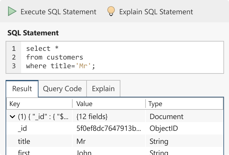 Query MongoDB with SQL – SQL Query