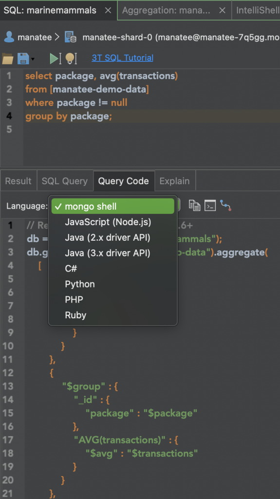 MongoDB Charts - Query code