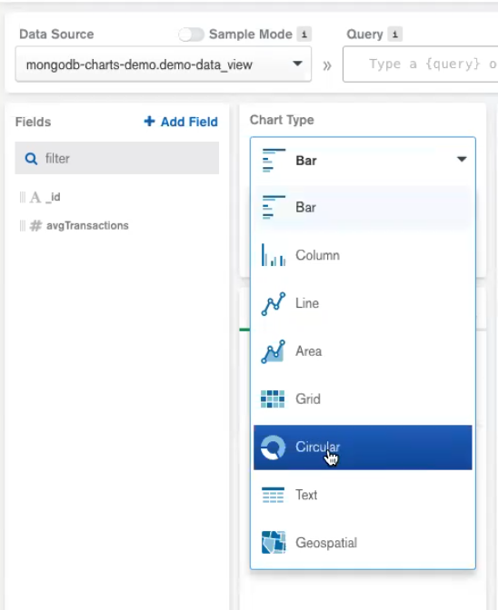 MongoDB chart type selection
