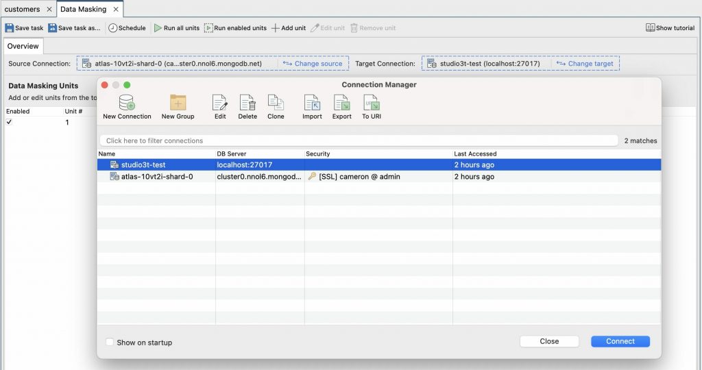 Change connections in Data Masking