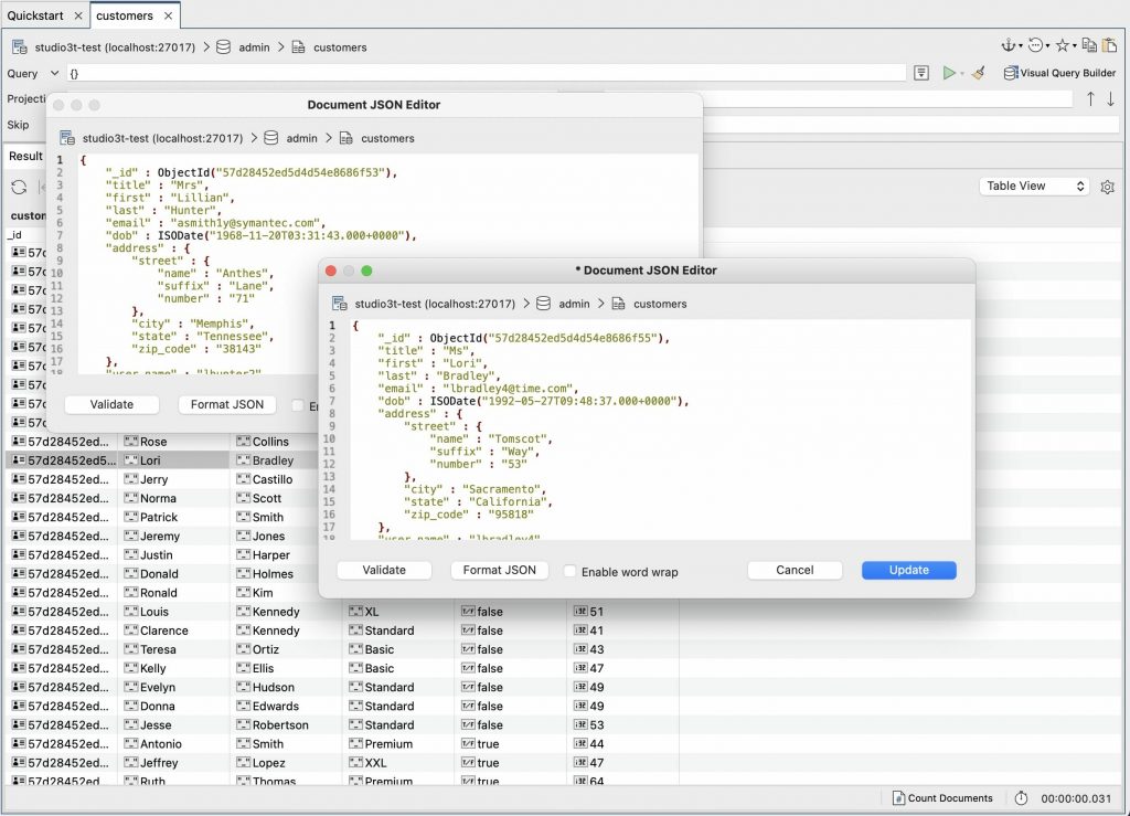 Edit multiple JSON documents and view JSON results as pure JSON