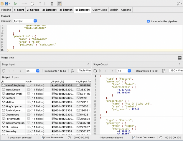 Project aggregation to create GeoJSON