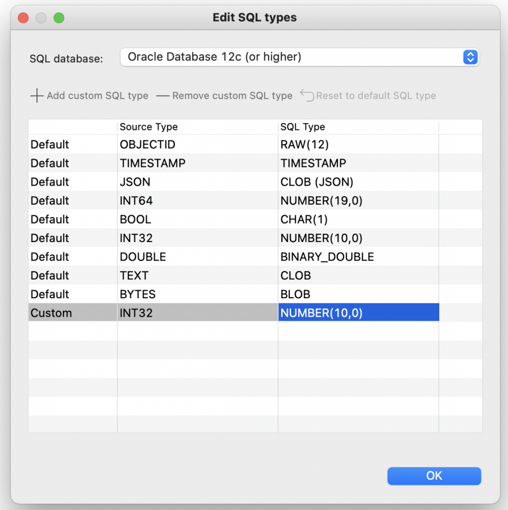 Studio 3T SQL Types Customization