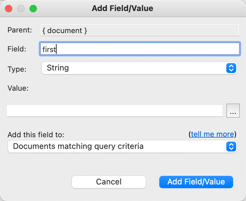 Add Field/Value Dialog