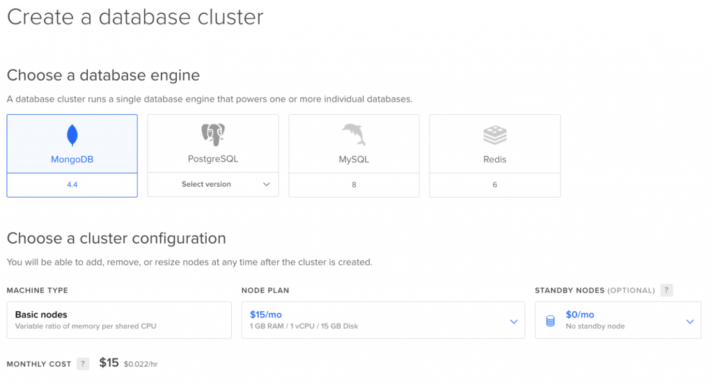 Create a database cluster