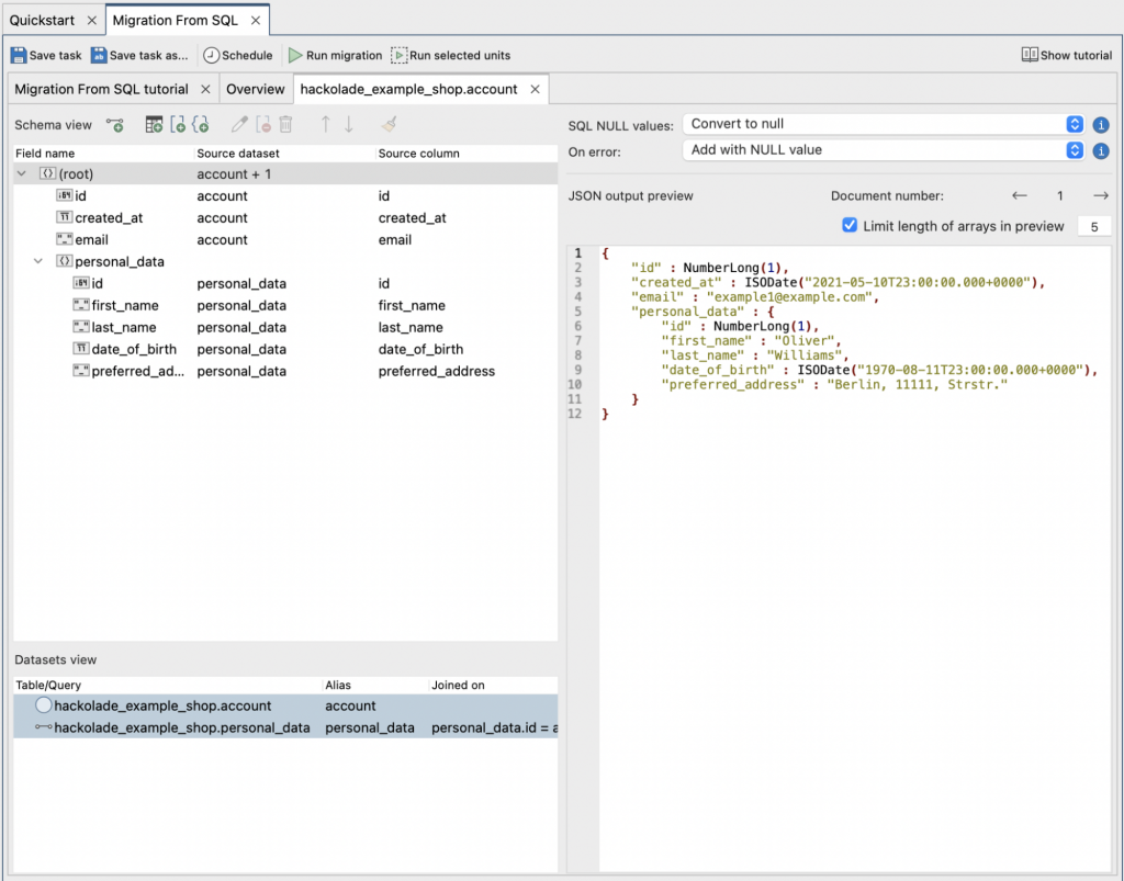 Hackolade model translated to Studio 3T mappings