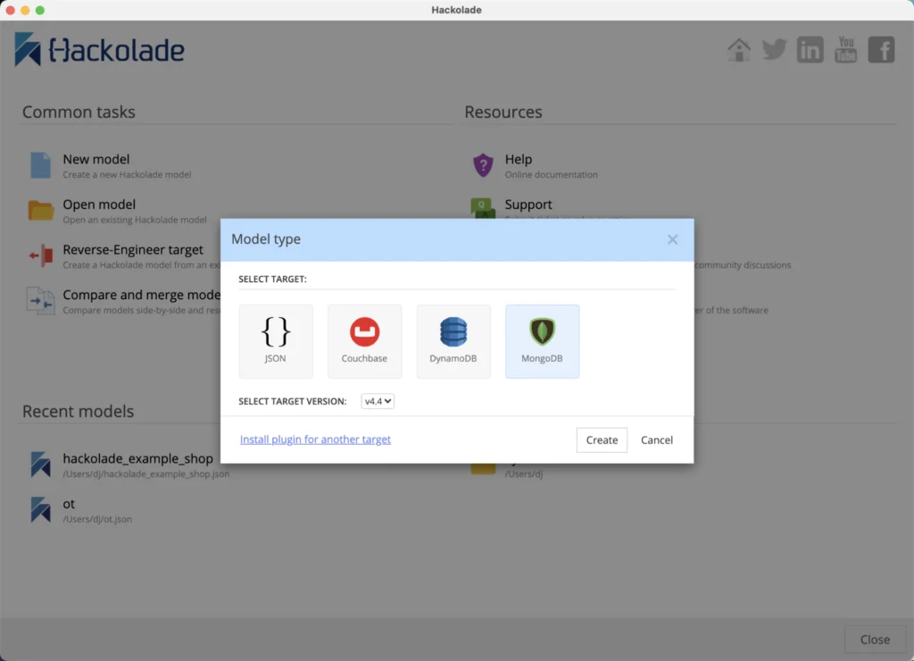 New Model Selection for Hackolade