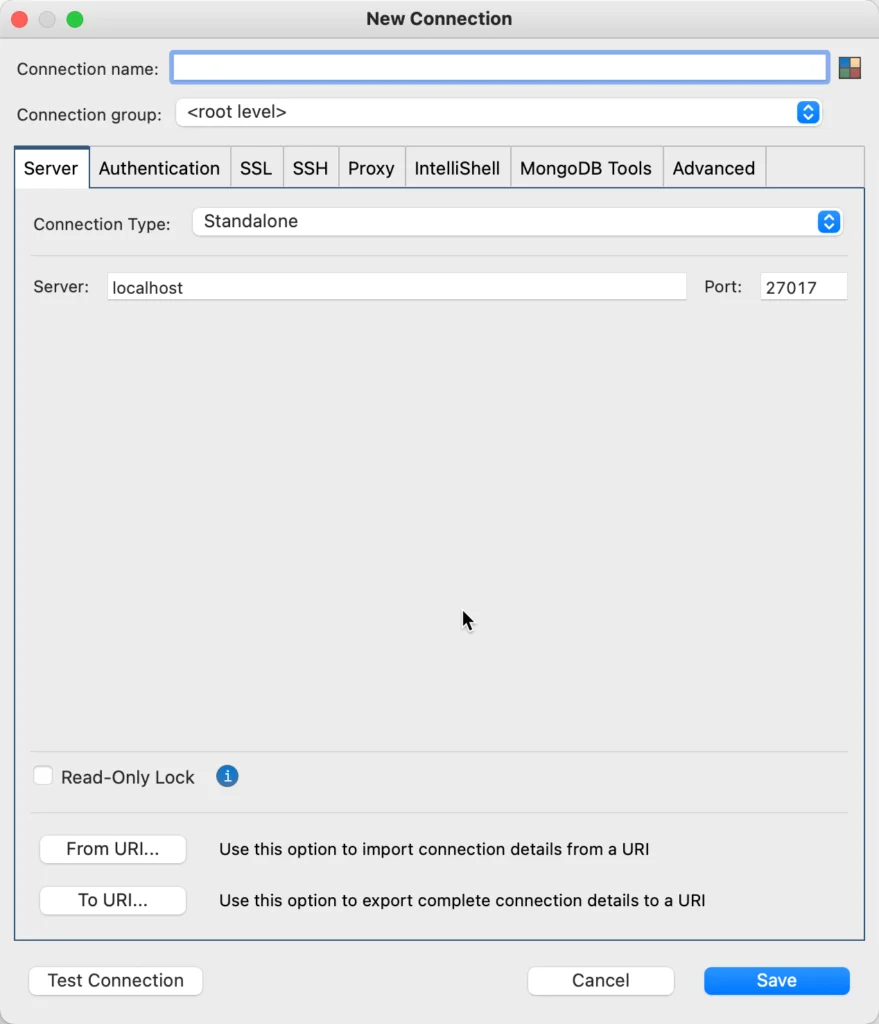 The New Connection dialog, unpopulated