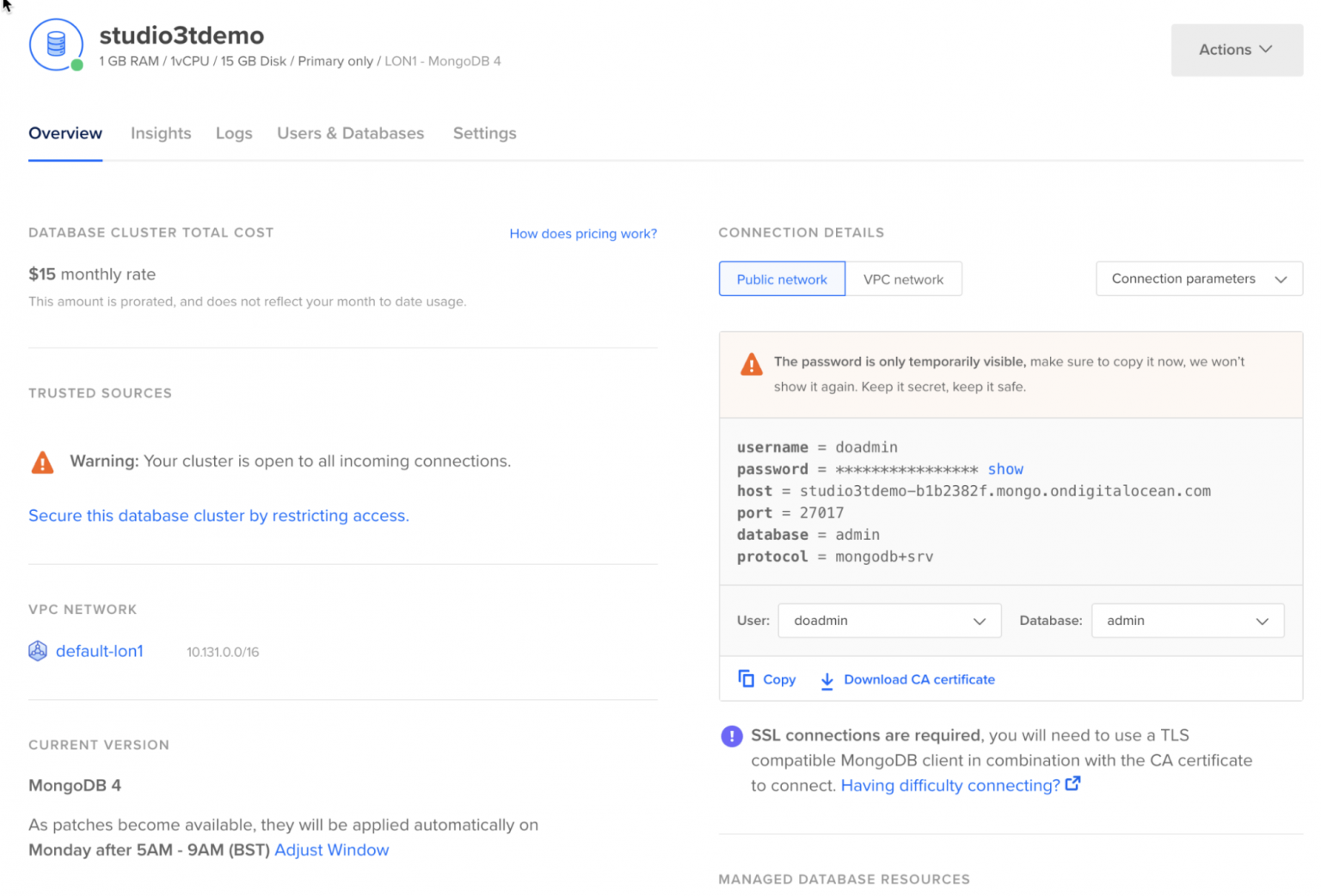 Connecting Studio 3T to DigitalOcean Managed MongoDB Studio 3T