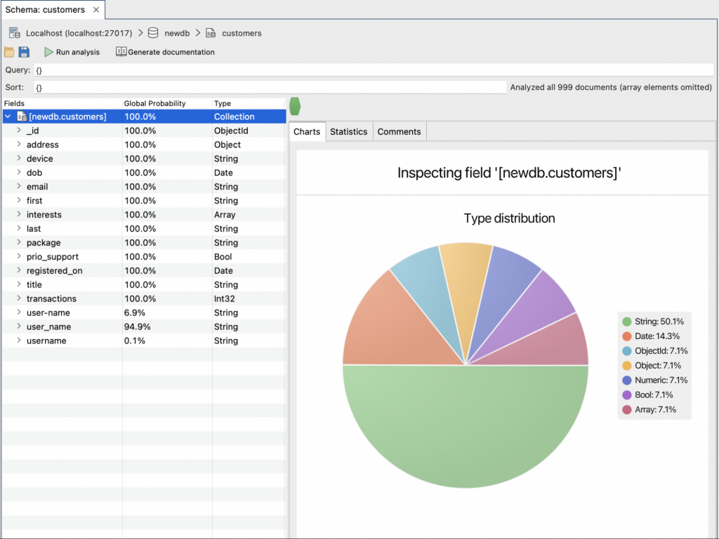 Schema analysis view after rerunning schema analysis