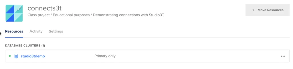 Locating clusters in the Resources tab