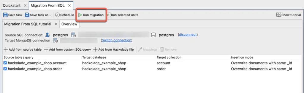Run Migration Button to start the actual migration
