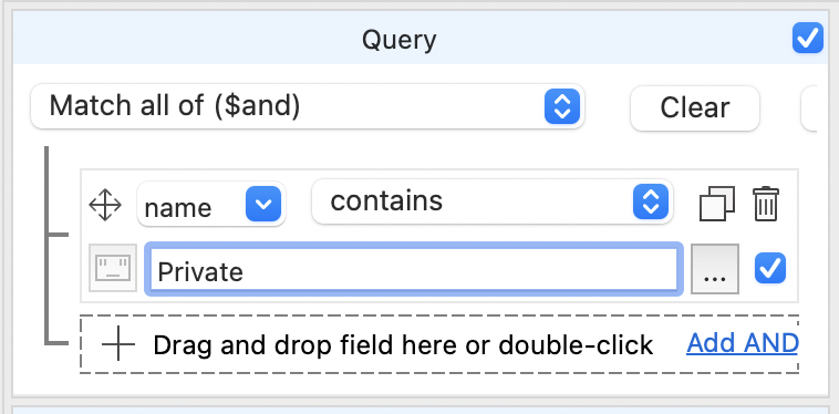 The contains operation in the Visual Query Builder actually creates a MongoDB regex