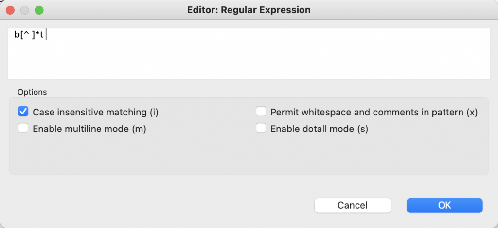 The Regular Expression editor in Studio 3T