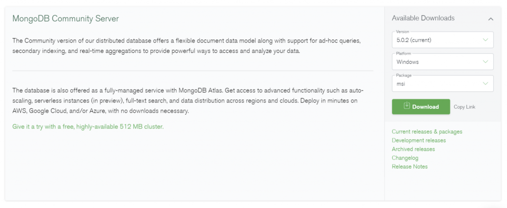 download mongodb in windows