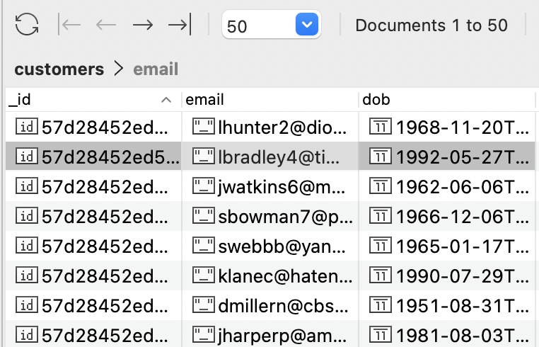 Results from the projection include the _id column which we don't want to copy and paste