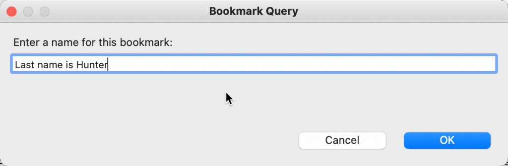 The name entry dialog for setting the displayed name of bookmarks