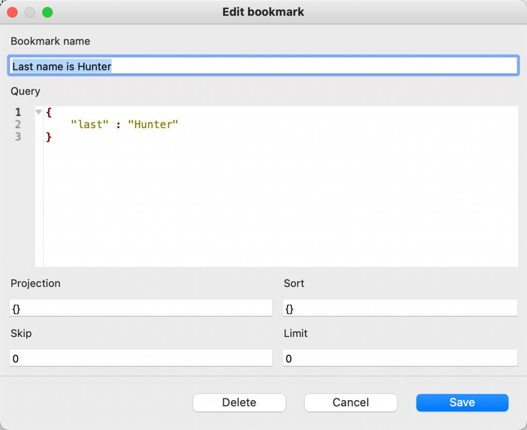 The edit bookmark dialog lets you modify bookmarks directly