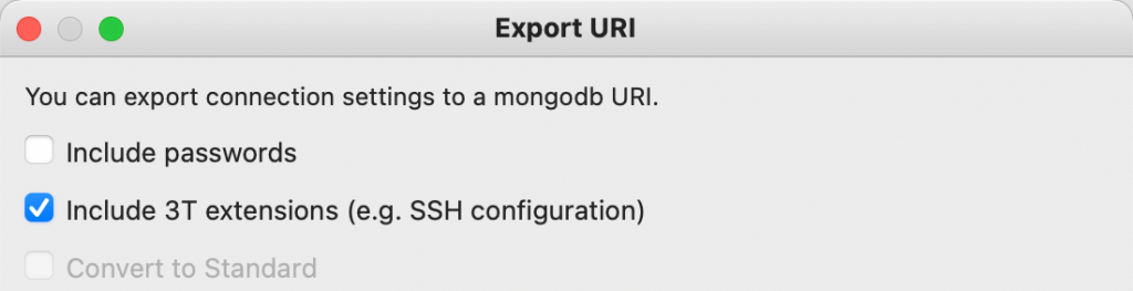 Export URI uses the same default settings as Export Connections.