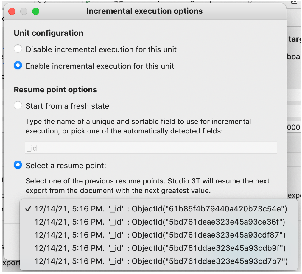 The resume points are shown in the list under Select a resume point