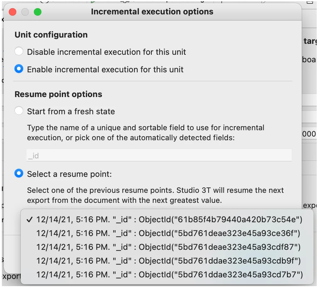 The resume points are shown in the list under Select a resume point