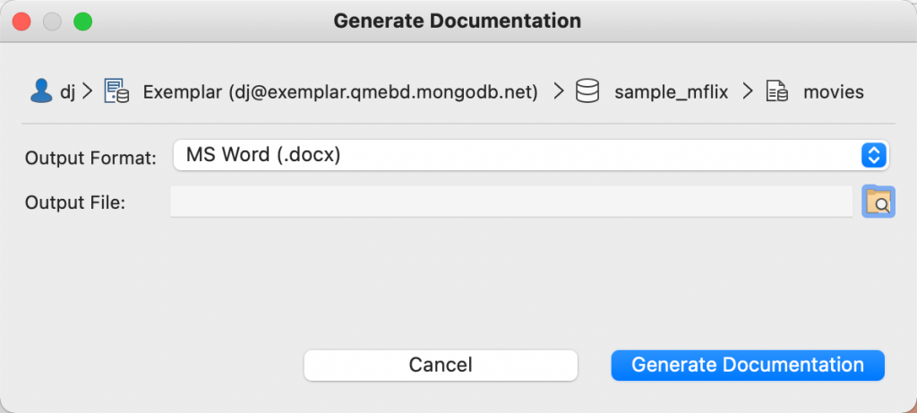 Note the Output Format button is a choice in Generate Documentation.