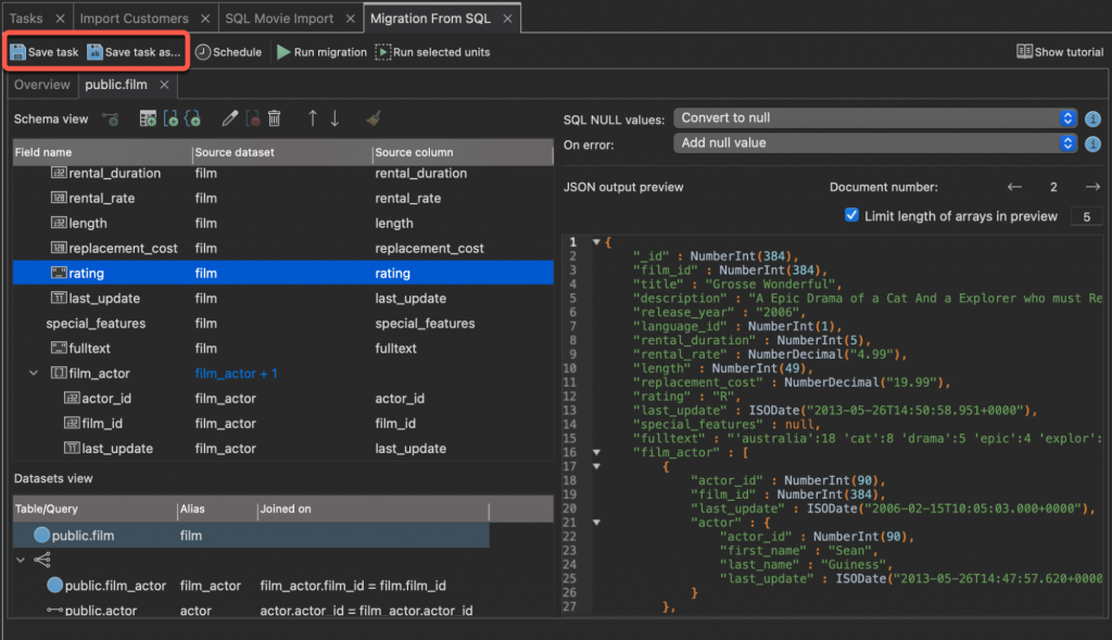 Saving an SQL Migration as a Task