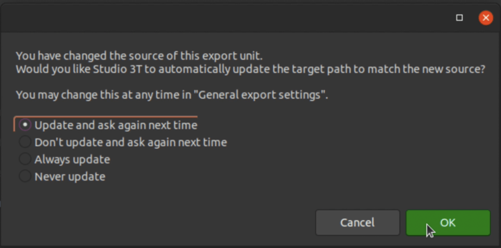 Better control of target changes when an export source changes