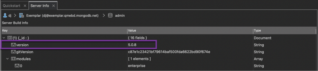 Finding the MongoDB version in the Server Build Info