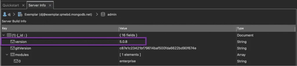 Finding the MongoDB version in the Server Build Info