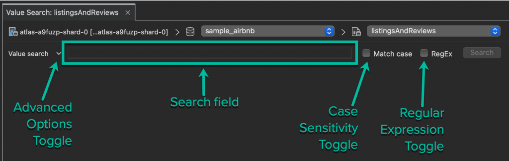 The components of the Value Search bar