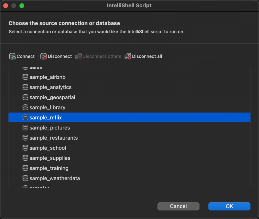 Select a connection or database for your script task to work with