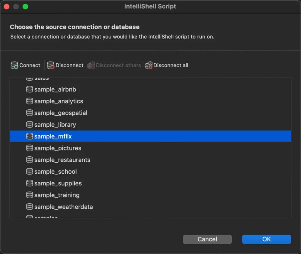 Select a connection or database for your script task to work with