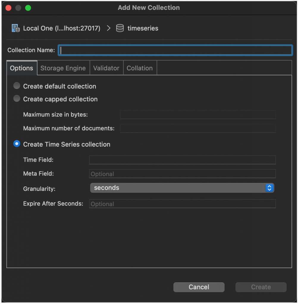 How to create a Time Series collection in Studio 3T