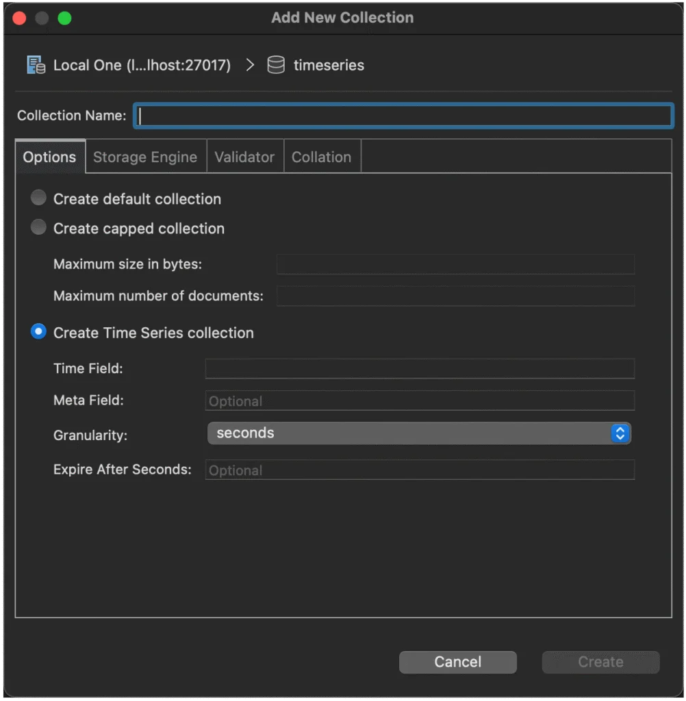 How to create a Time Series collection in Studio 3T