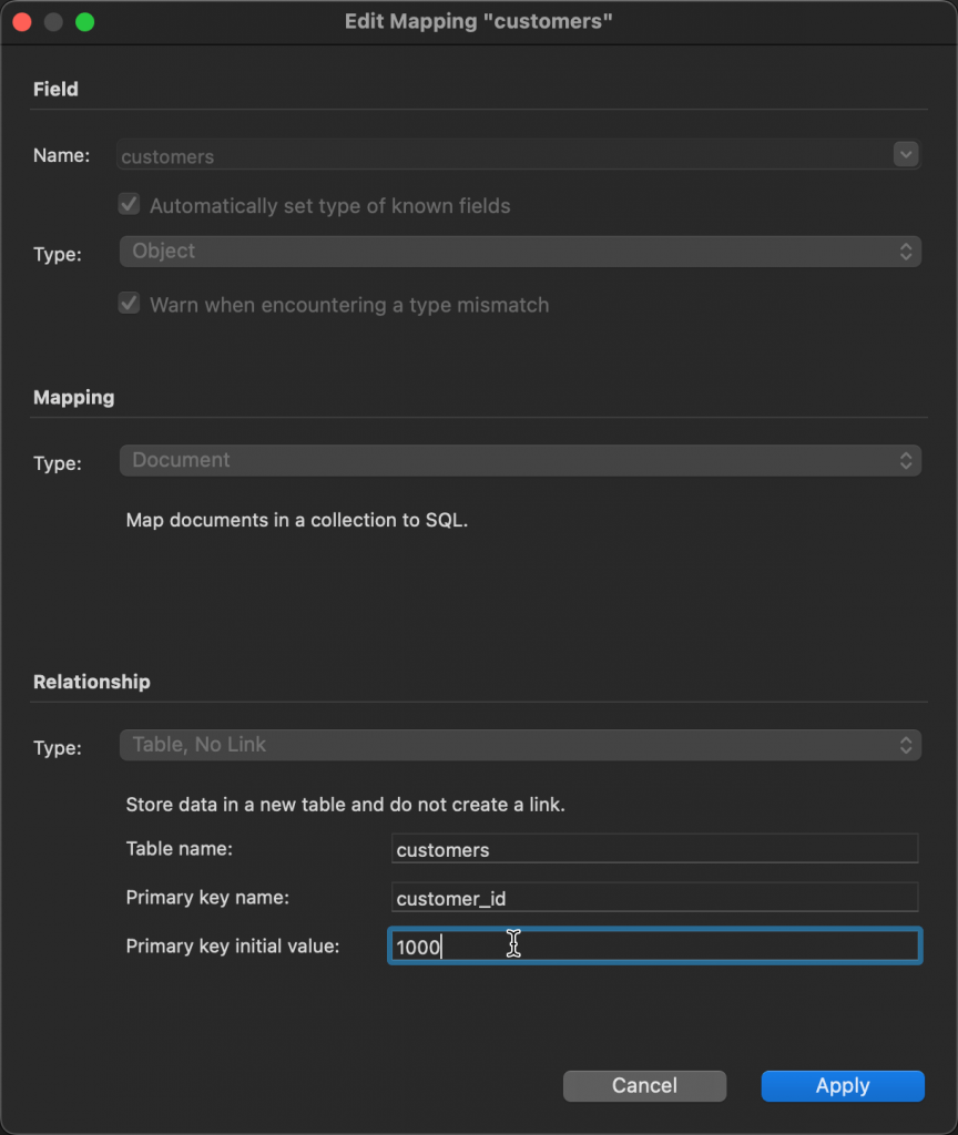 This is the main place for setting a primary key in a migration; it's the root mapping for the table