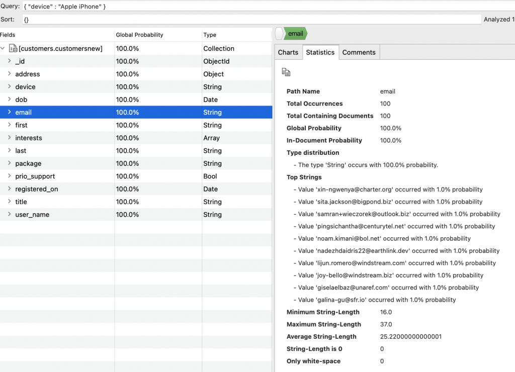 Now you can quickly limit which documents you analyze the schema of